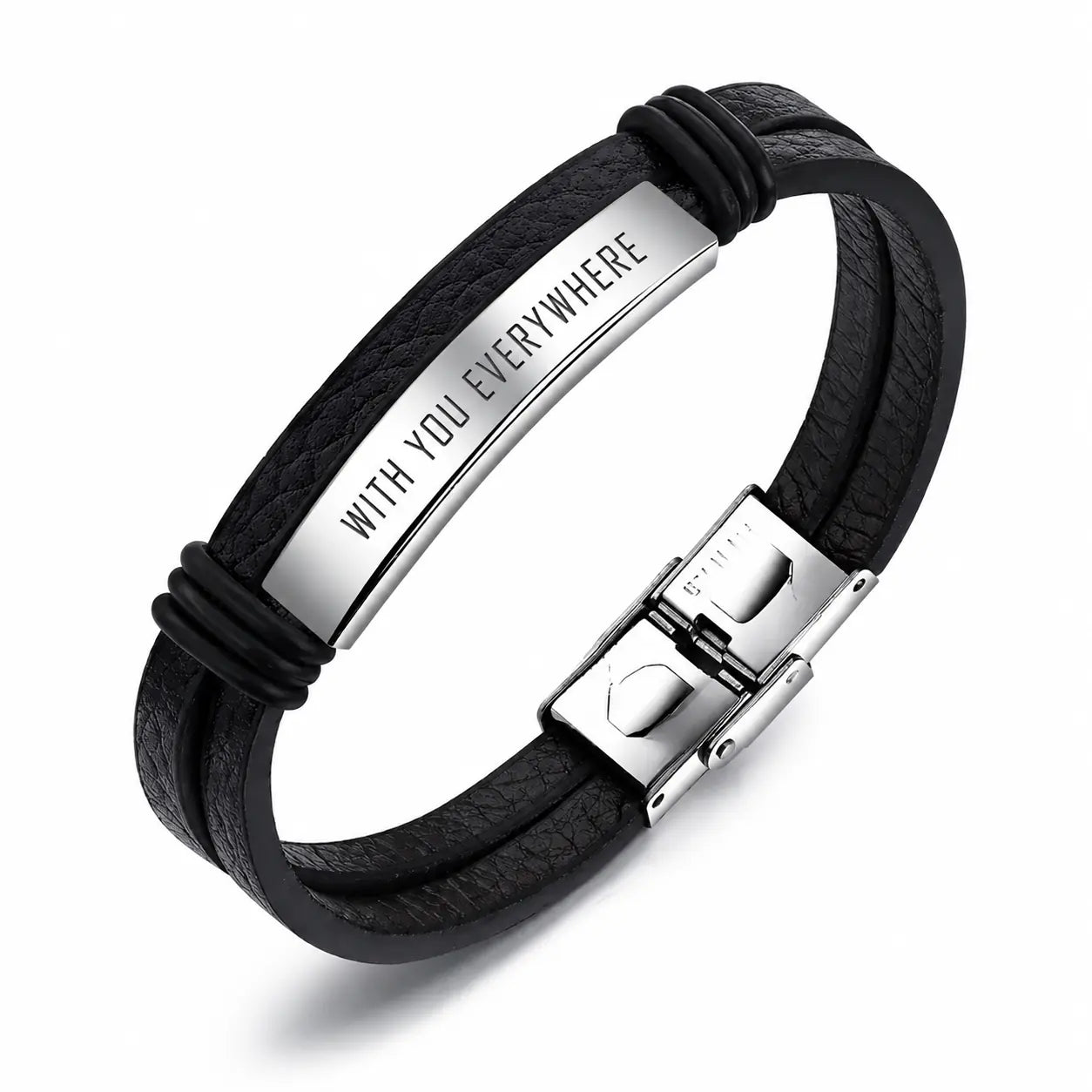 Men's engraved leather bracelet