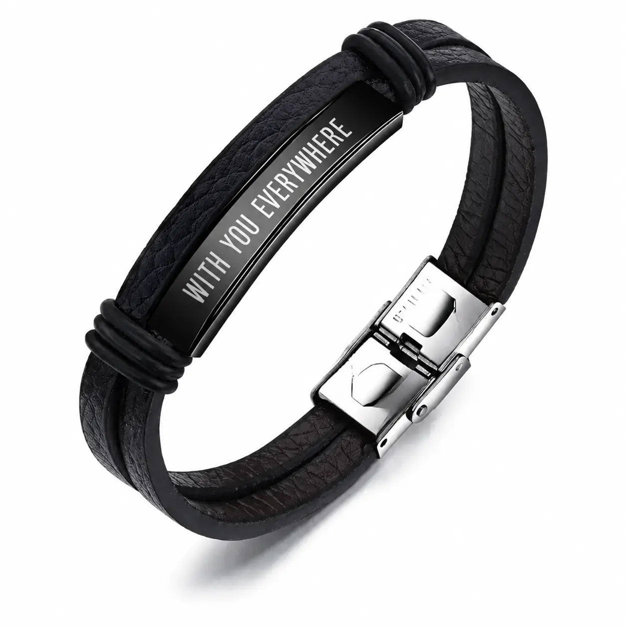 Men's engraved leather bracelet