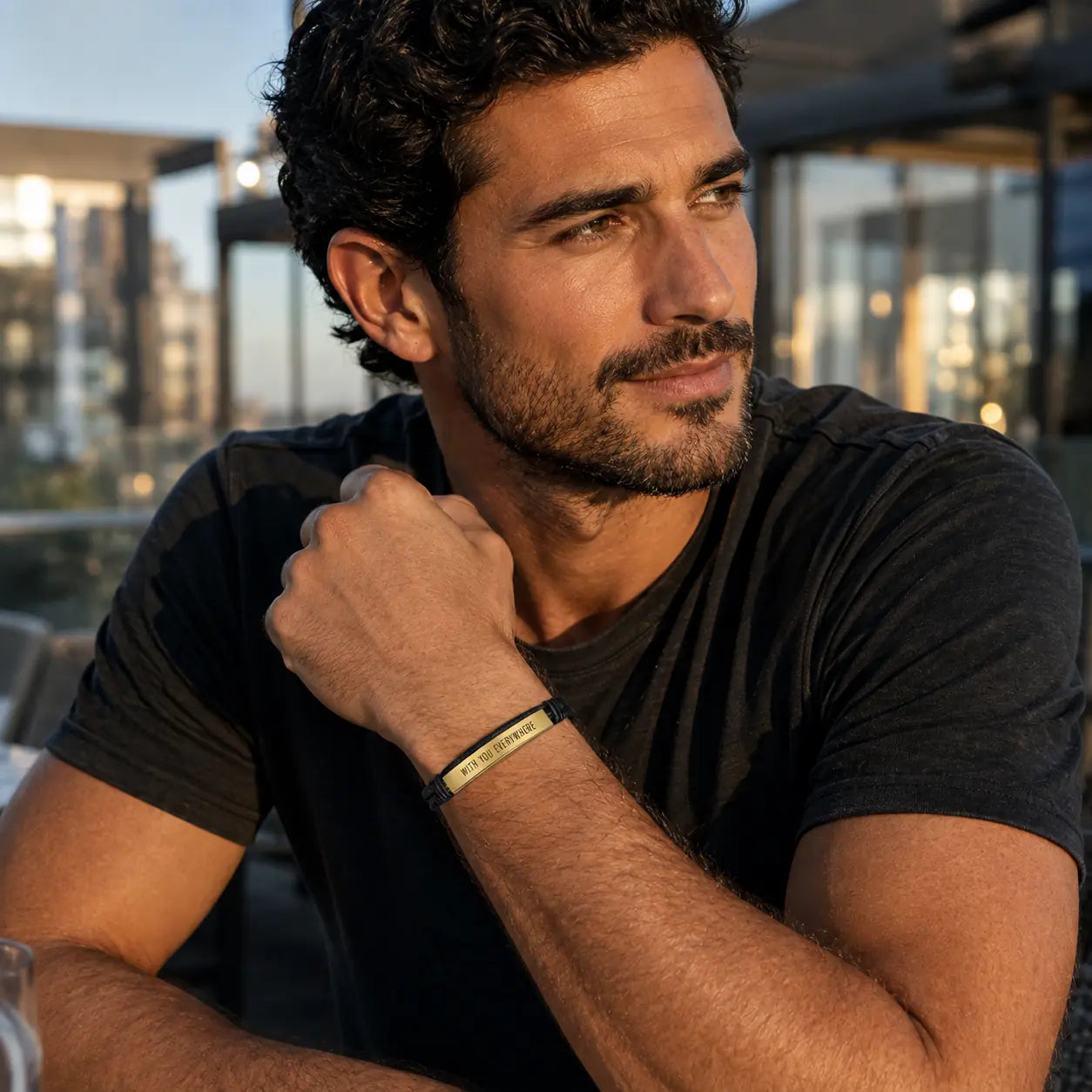 Men's engraved leather bracelet
