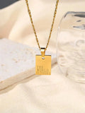 Wholesale Stainless Steel 18K Gold Plated the World Is Yours Engraved Square Necklace