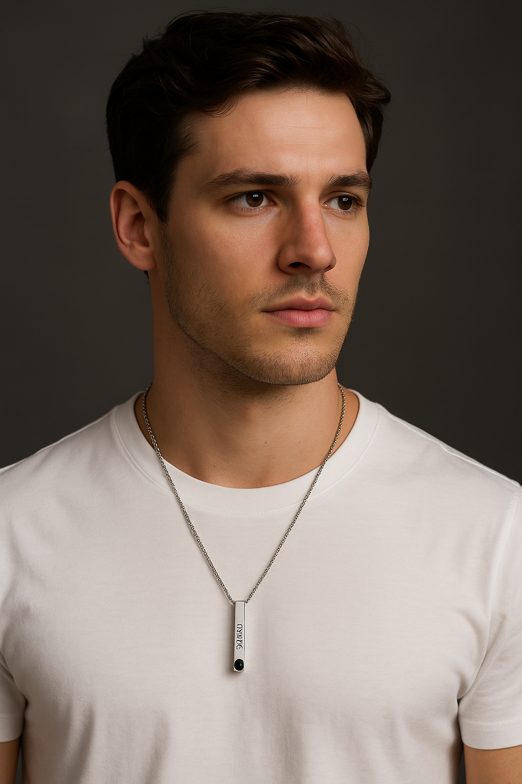 Men's Rectangle Necklace with Encrypted Pearl and Engraving