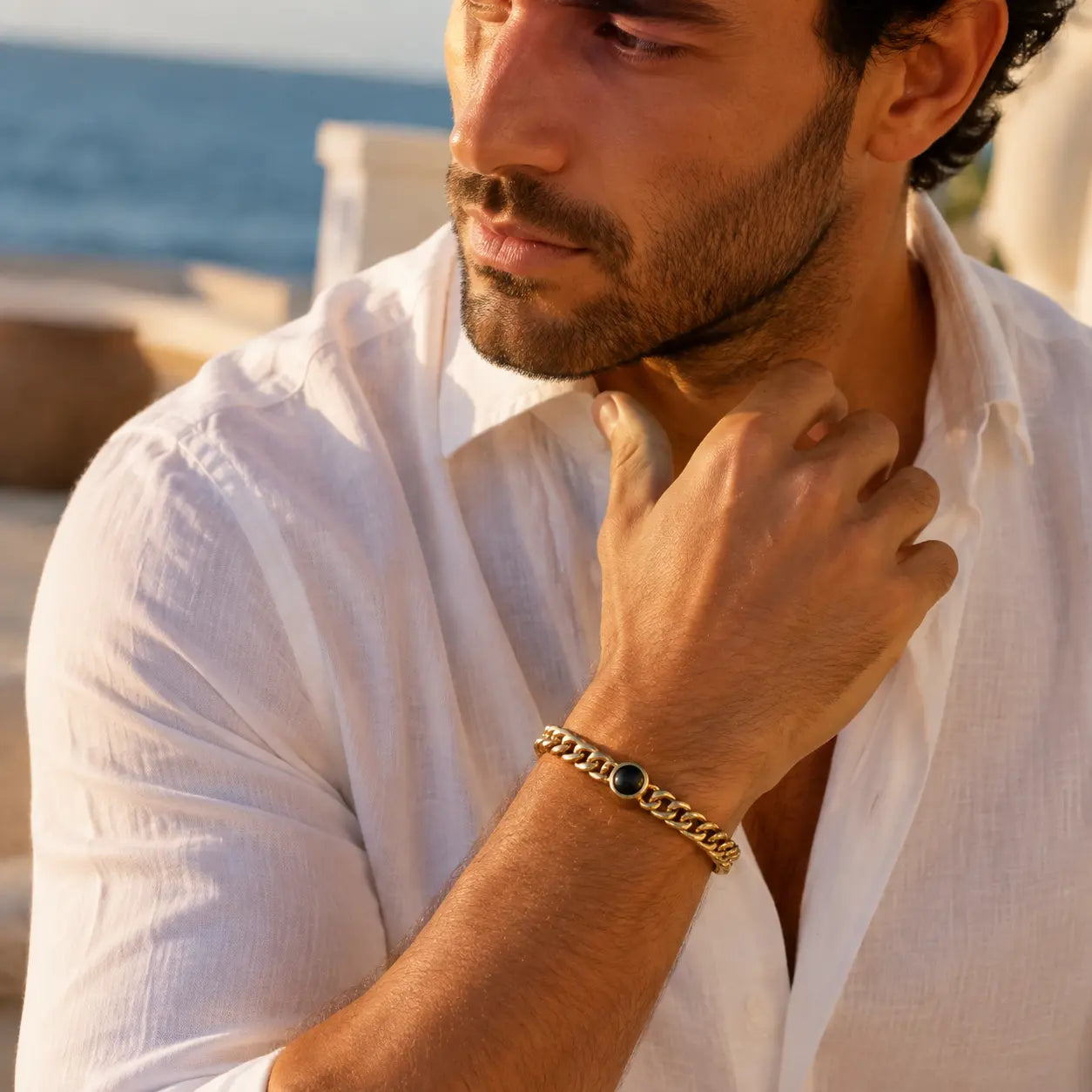 Noir Bracelet For Men With Custom Photo Pearl